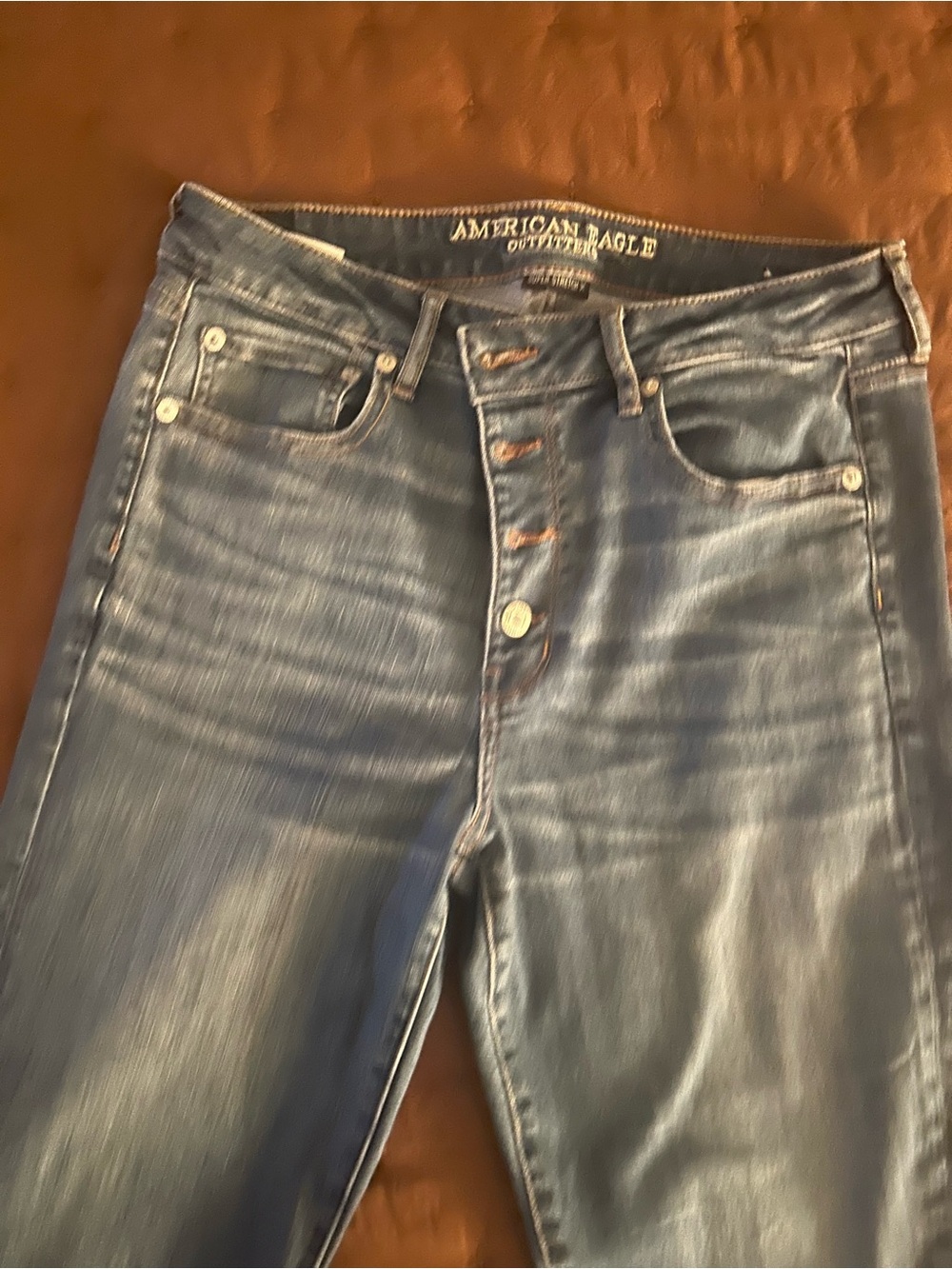 American Eagle Outfitters High-Rise Button-Fly Faded Blue Jeans